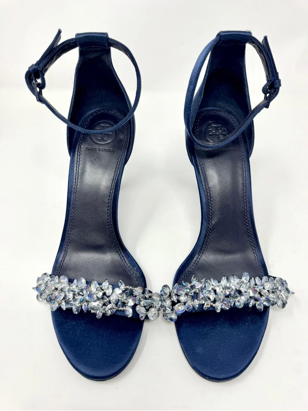 Tory Burch Logan Crystal Embellished Sandal 85mm Perfect Navy US 8